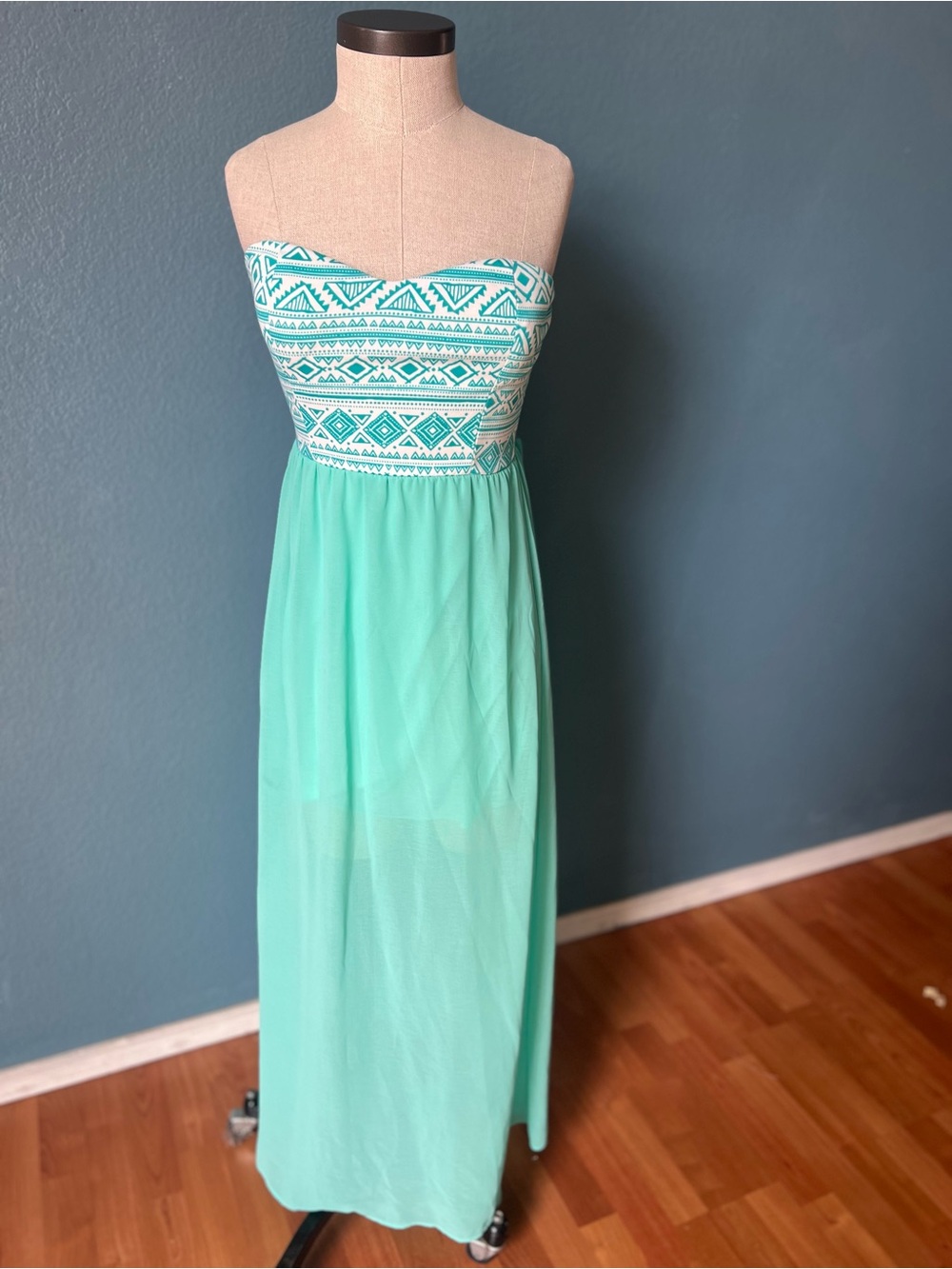 Style Rack Strapless Mint Green Aztec Maxi Dress